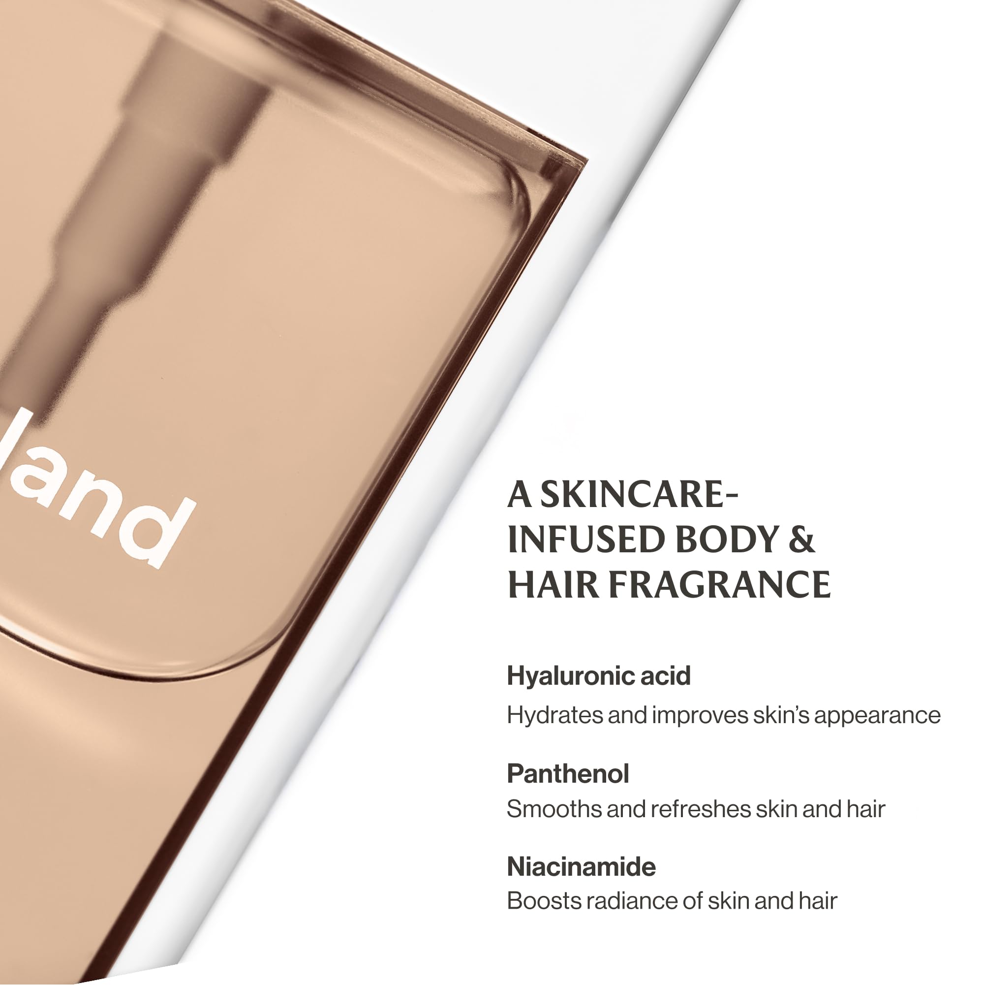 Premium Touchland body and hair mist packaging showing skincare ingredients