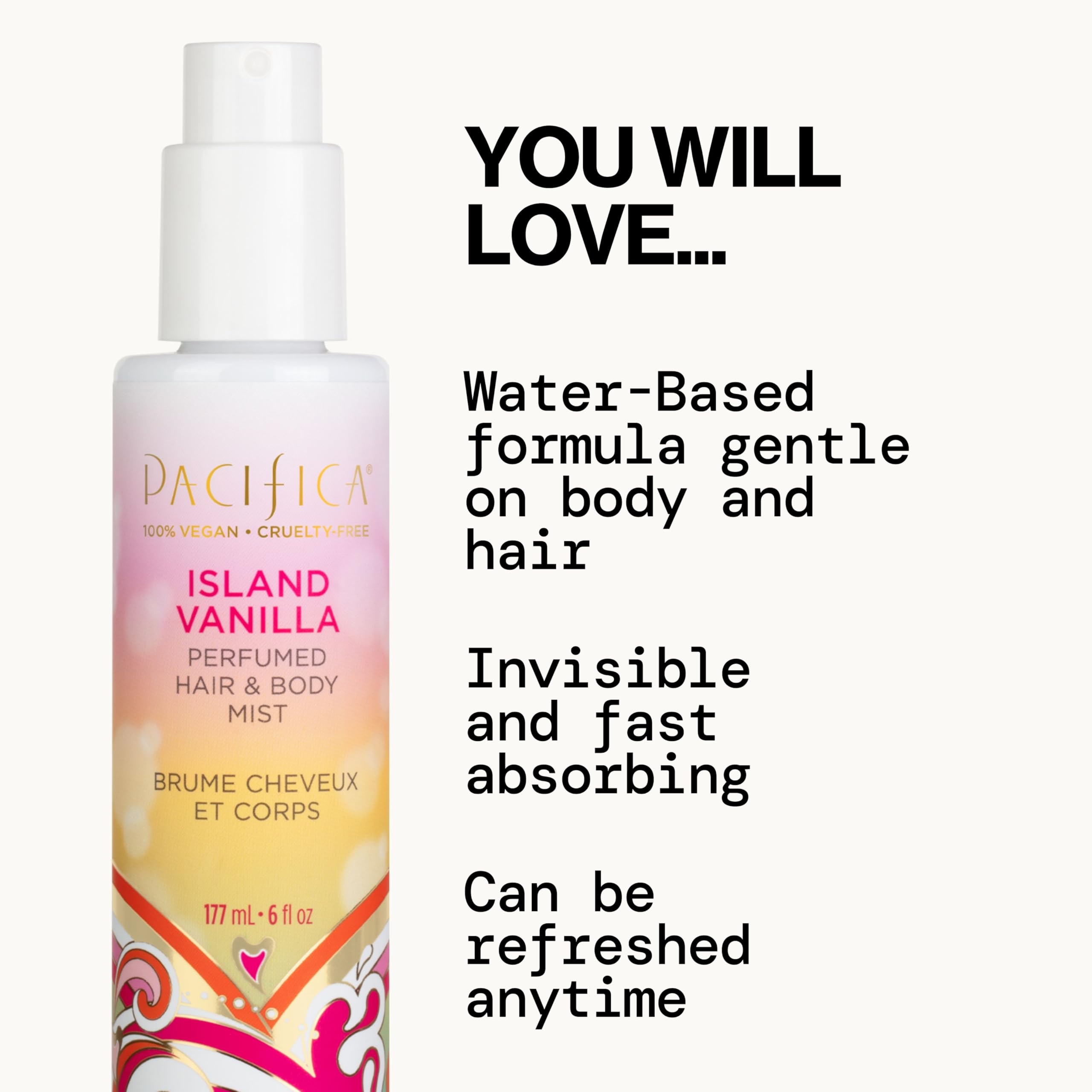 Pacifica Island Vanilla 6 fluid ounce bottle packaging
