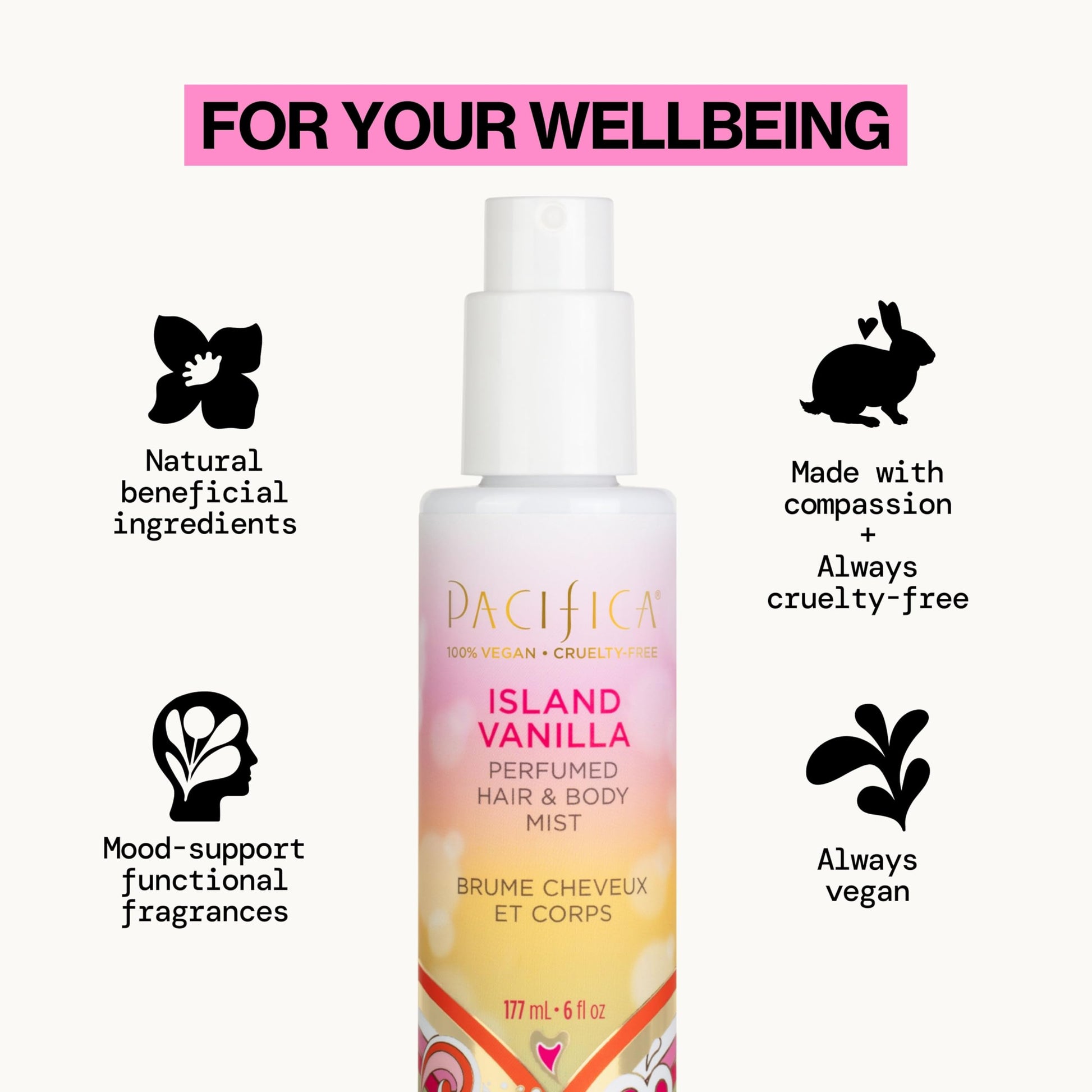 Lifestyle shot showing Pacifica Island Vanilla mist usage