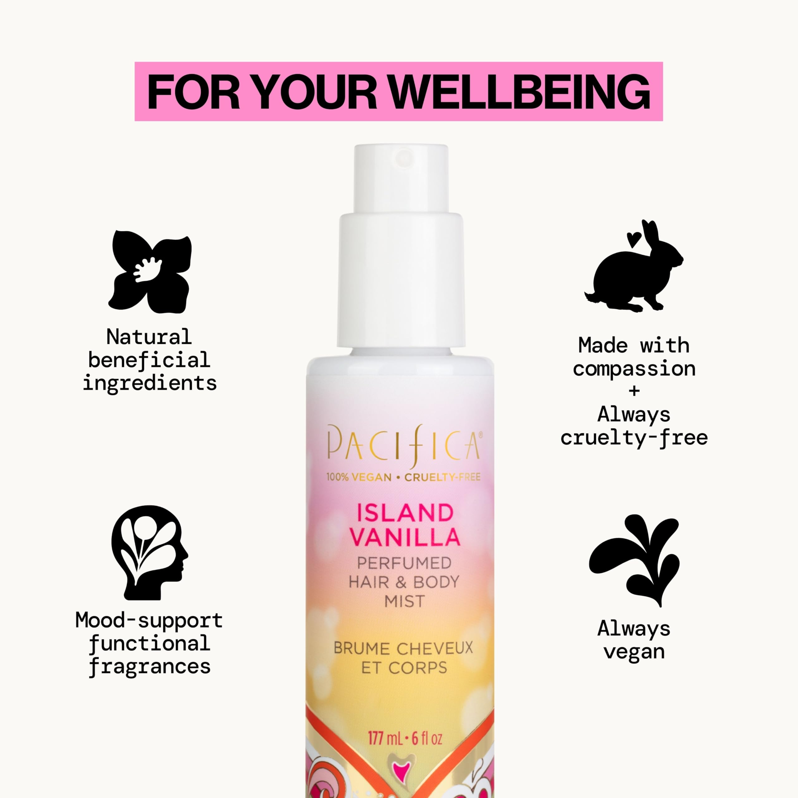 Lifestyle shot showing Pacifica Island Vanilla mist usage
