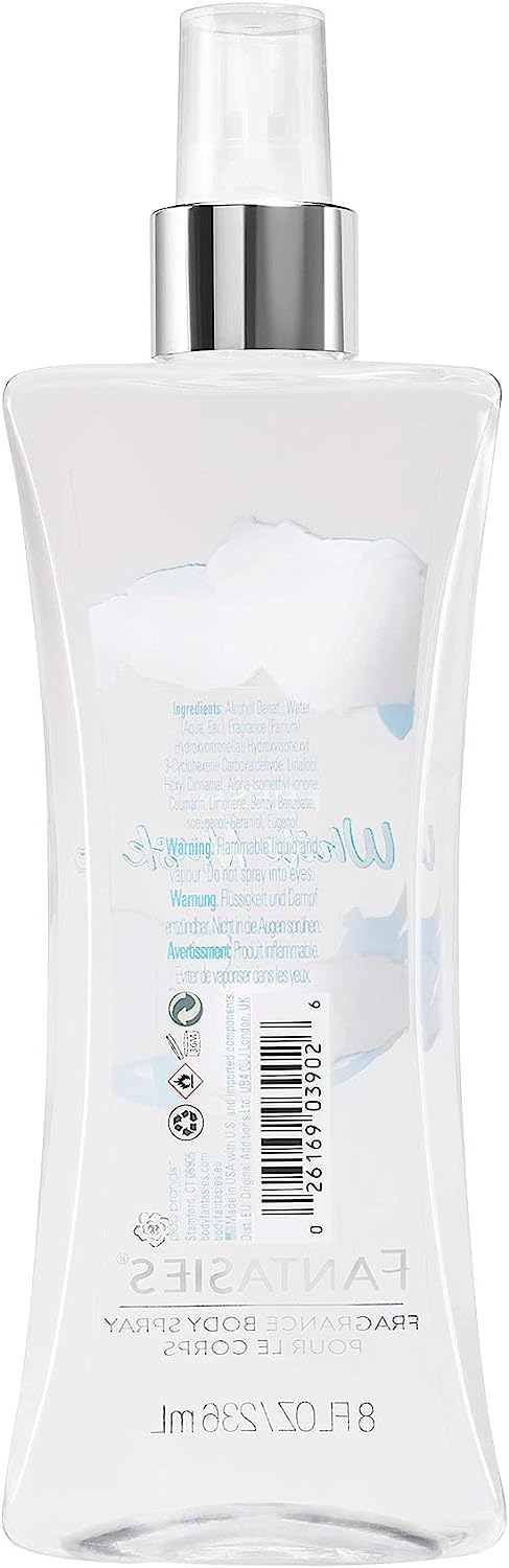 Close up of Body Fantasies Fresh White Musk bottle label