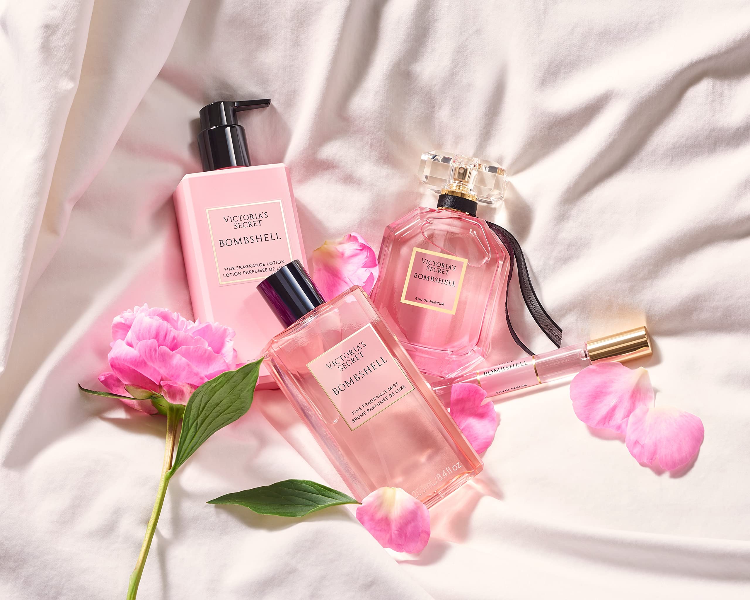 Close up of Victoria's Secret Bombshell perfume mist bottle