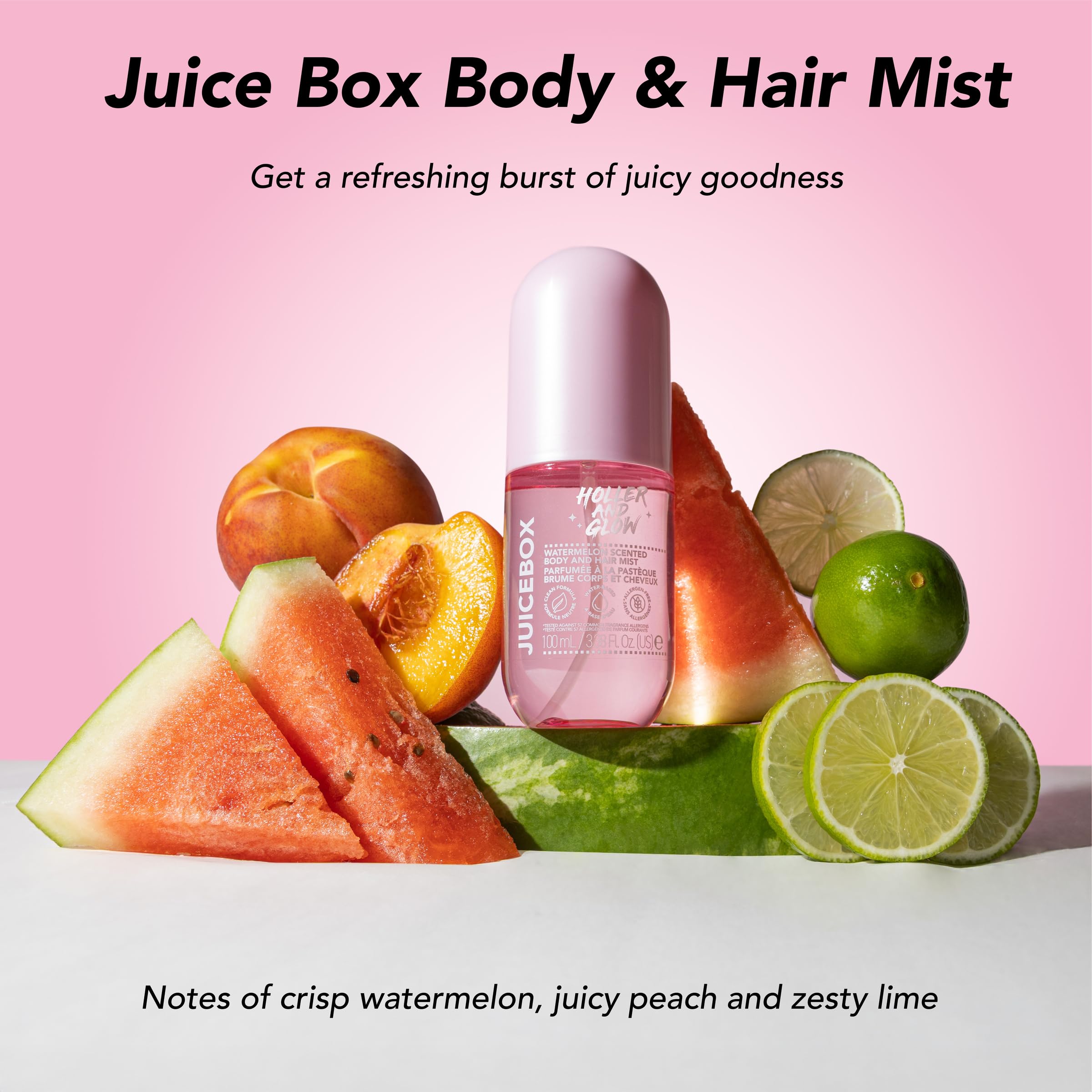 Holler And Glow watermelon body spray bottle packaging for teen girls