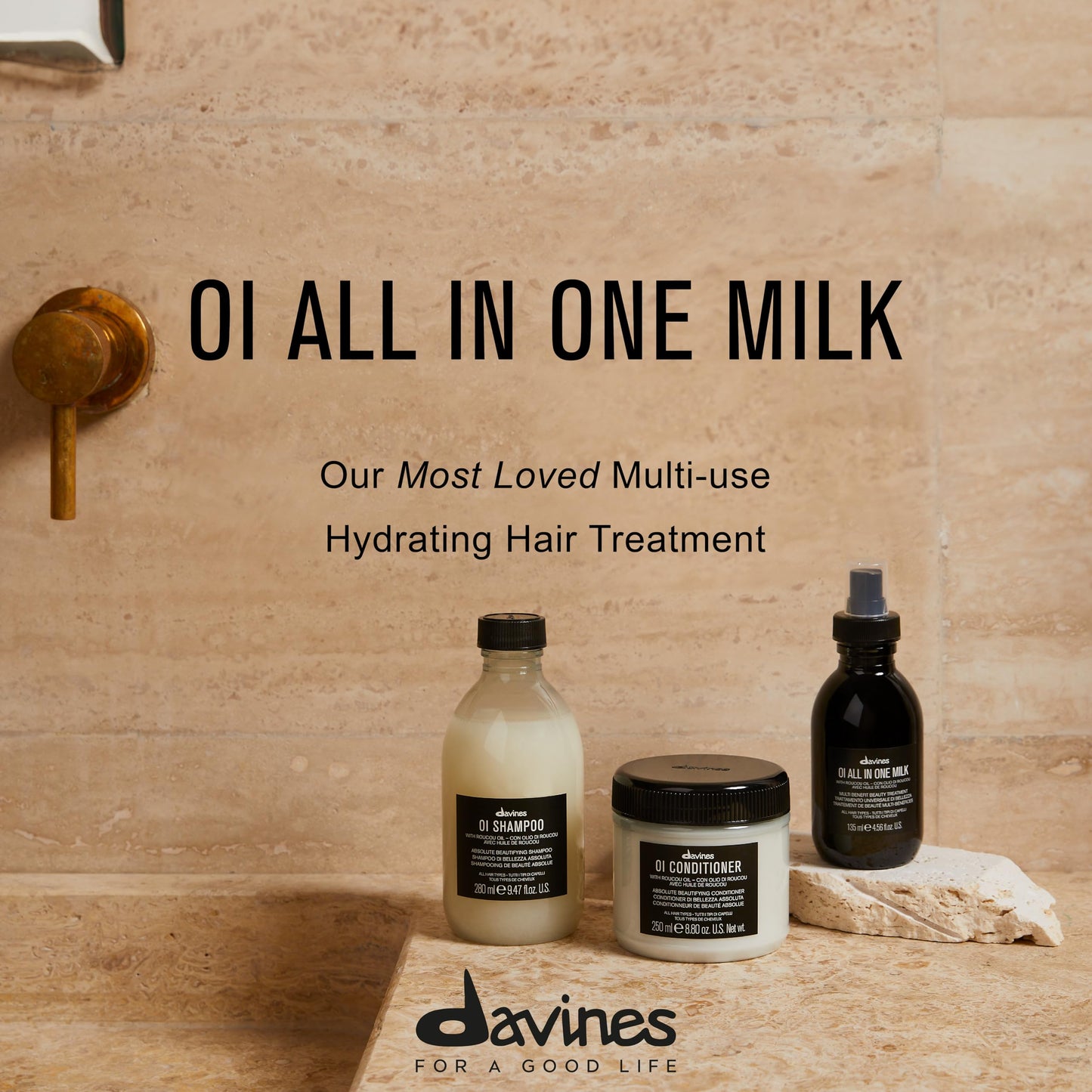 Back of Davines OI All In One Milk bottle label details
