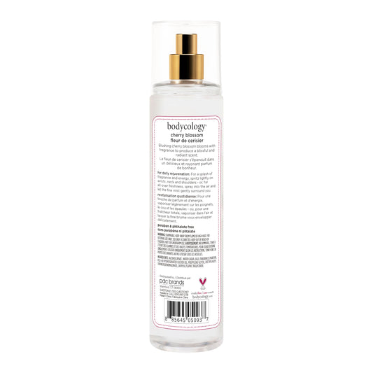 Close up of Bodycology Cherry Blossom fragrance mist label