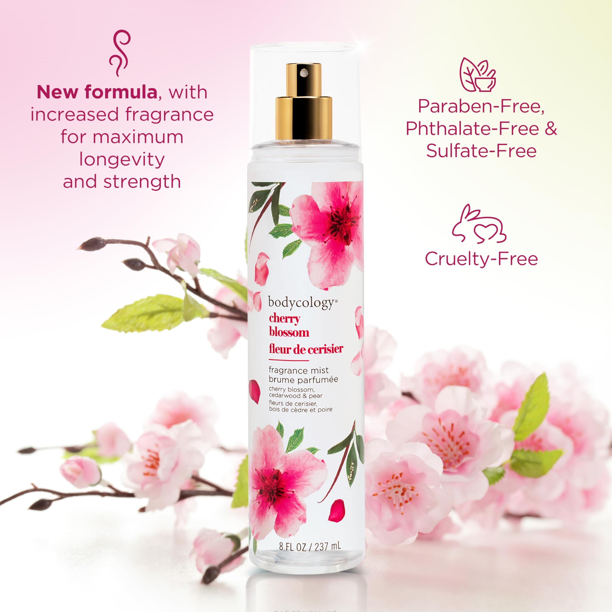 Top view of Bodycology Cherry Blossom fragrance spray nozzle