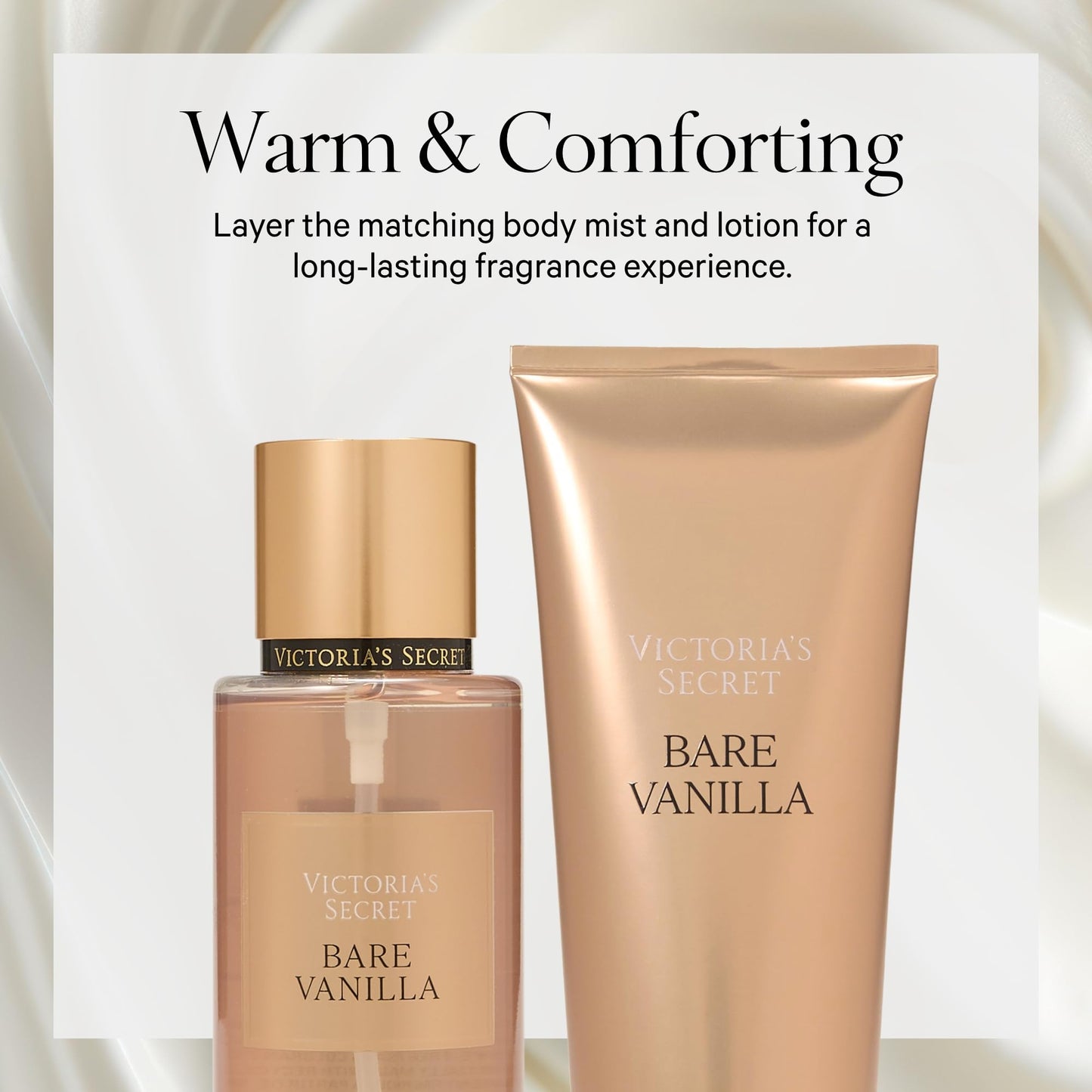 The premium vanilla and cashmere scented body spray displayed against a clean background showing product dimensions.