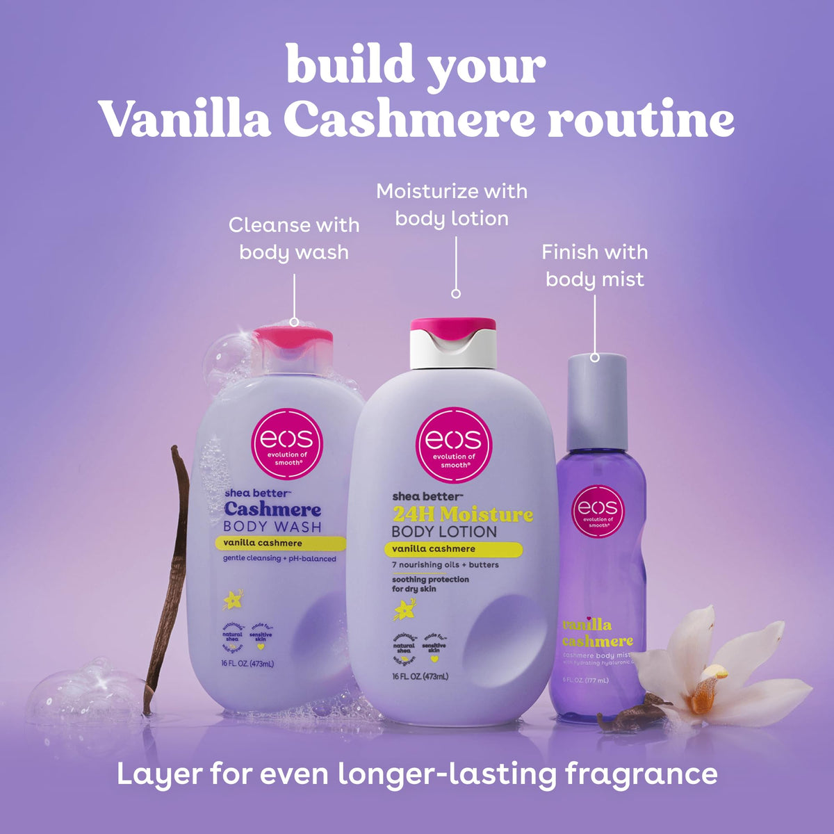 Eos Vanilla Cashmere mist being applied as a hair fragrance