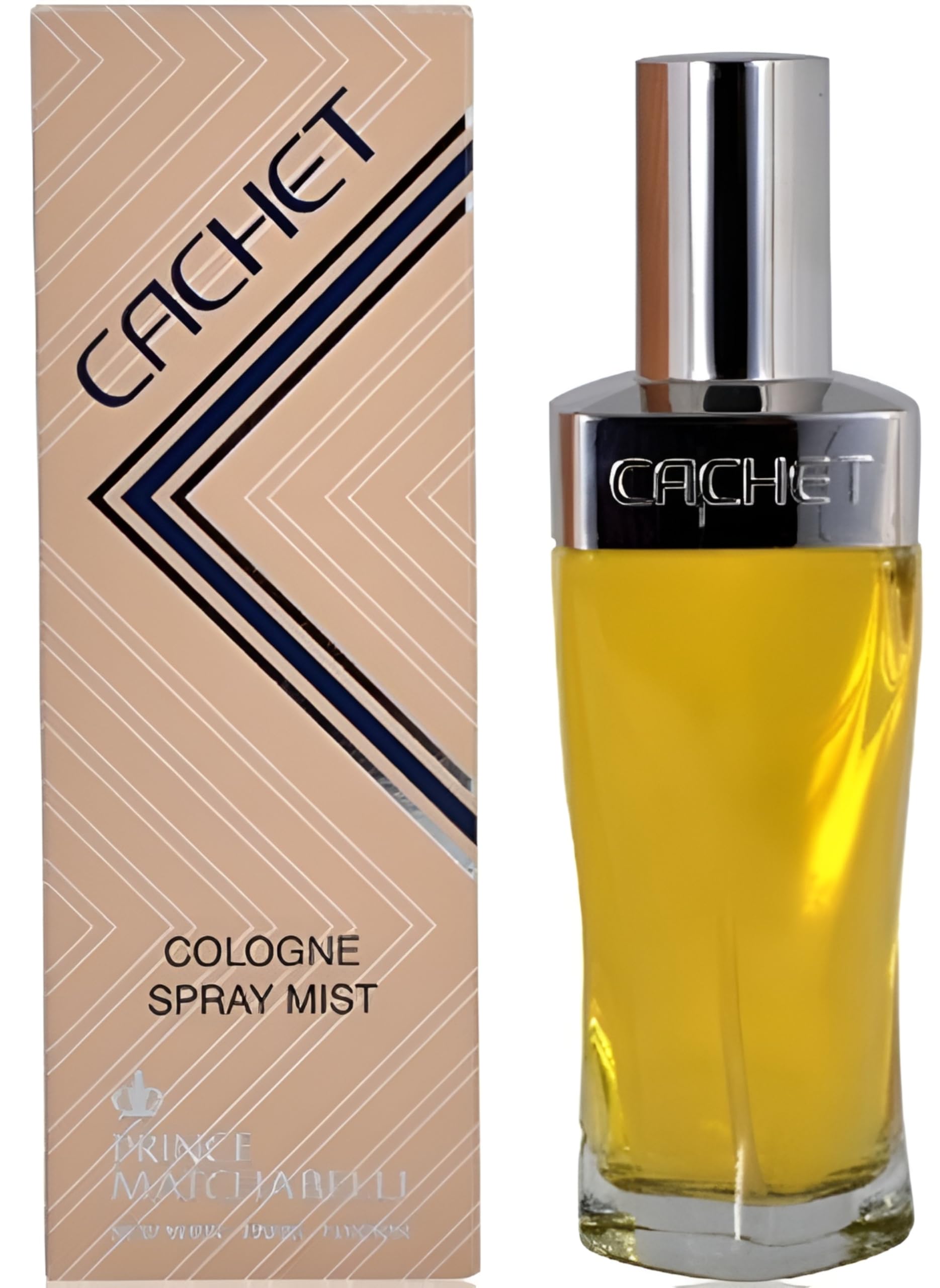 Authentic Prince Matchabelli Cachet women's perfume spray bottle showing luxury packaging