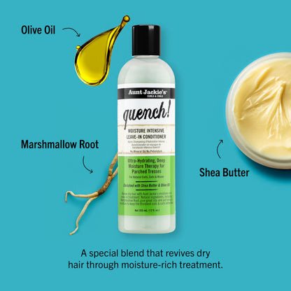 Aunt Jackie's Quench moisture intensive leave-in hair conditioner label details
