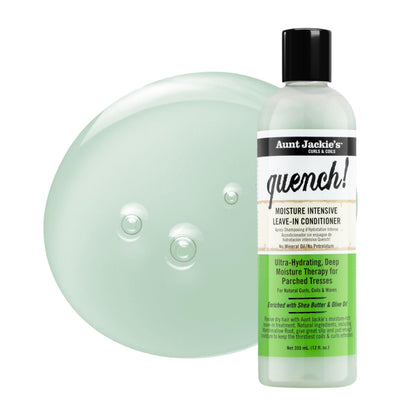 Aunt Jackie's leave-in conditioner bottle showing shea butter and olive oil benefits