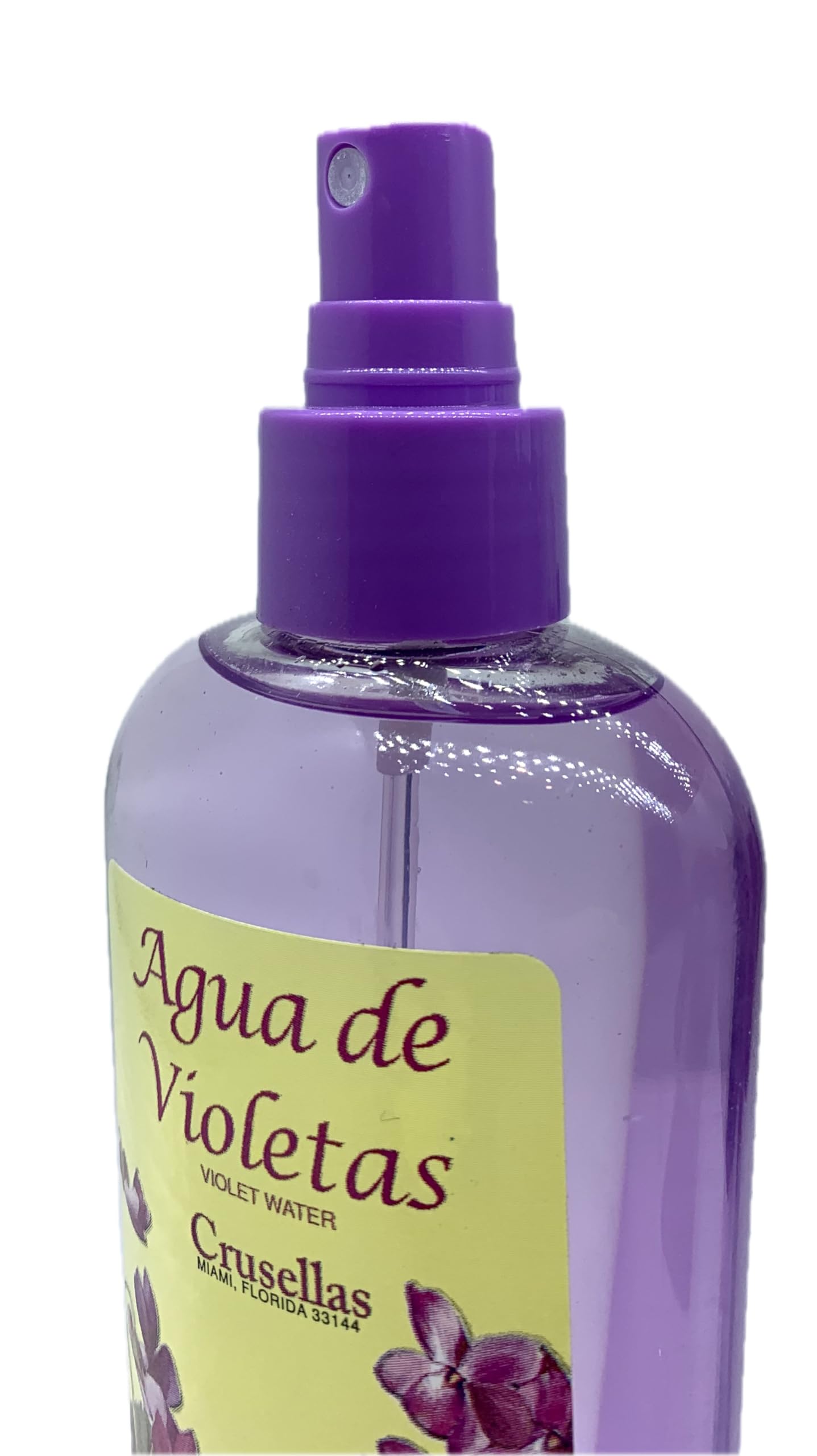 Authentic USA imported Crusellas Violet Water personal fragrance spray bottle view