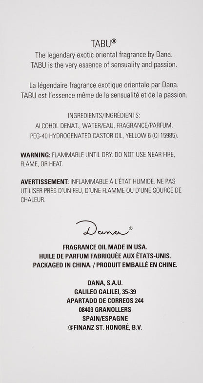 Authentic Dana Tabu 100ml cologne spray bottle for women on a clean display background showcasing its iconic design.