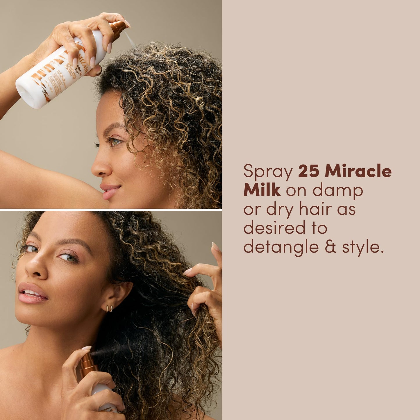 Close up of Mizani 25 Miracle Milk nozzle and packaging