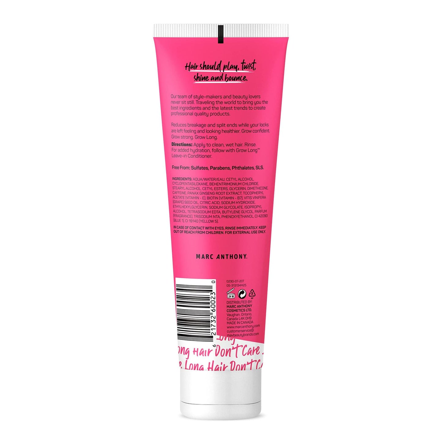 Marc Anthony Grow Long Super Fast Strength Conditioner back label showing ingredients