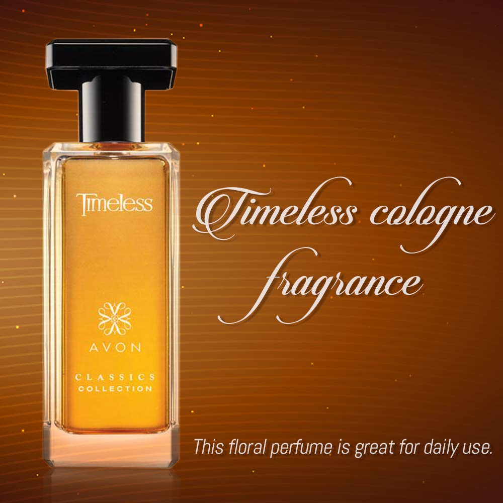 Authentic Avon Timeless 50 ml fragrance bottle on minimalist background