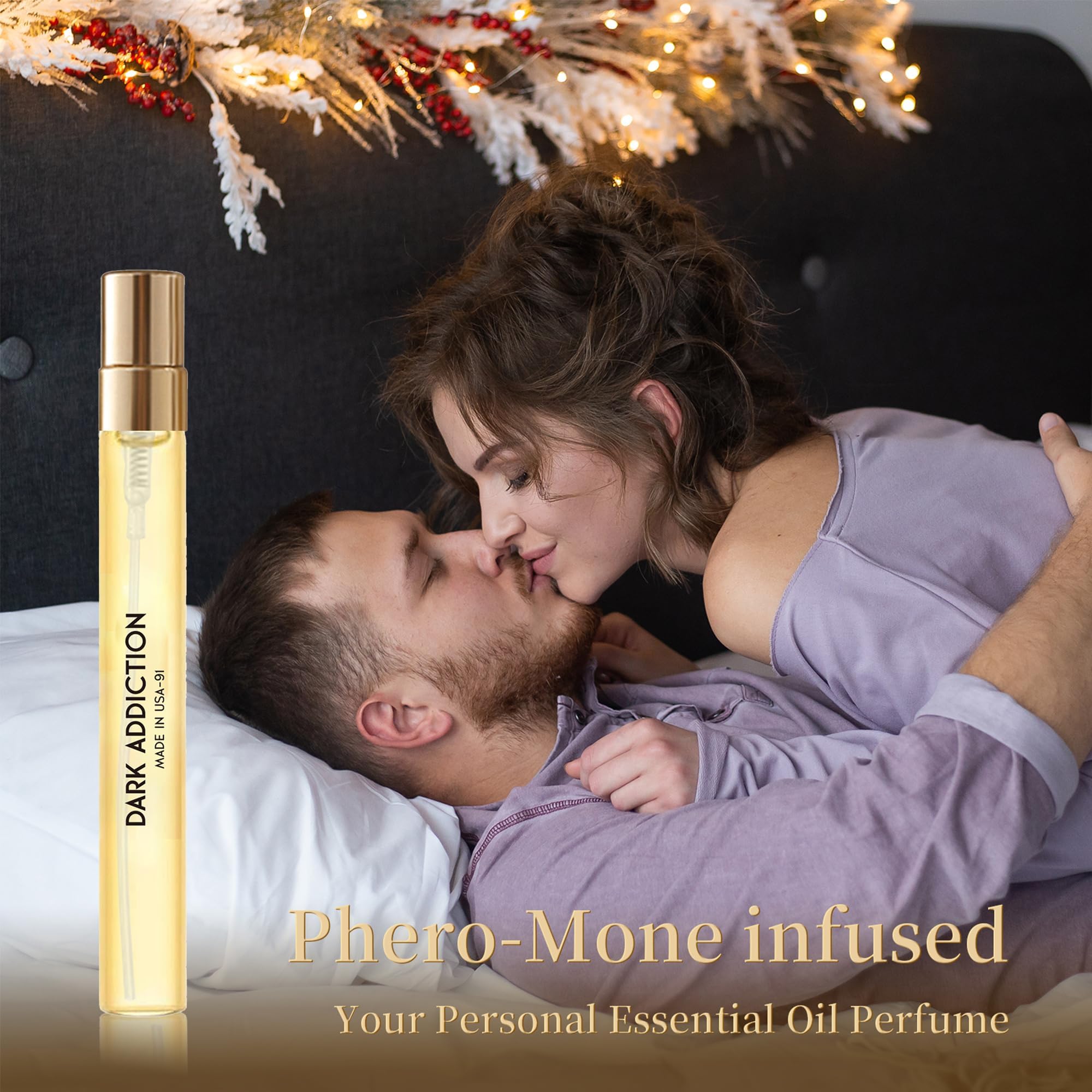 Unisex PUREU amber vanilla pheromone fragrance spray being applied to a pulse point on the wrist.