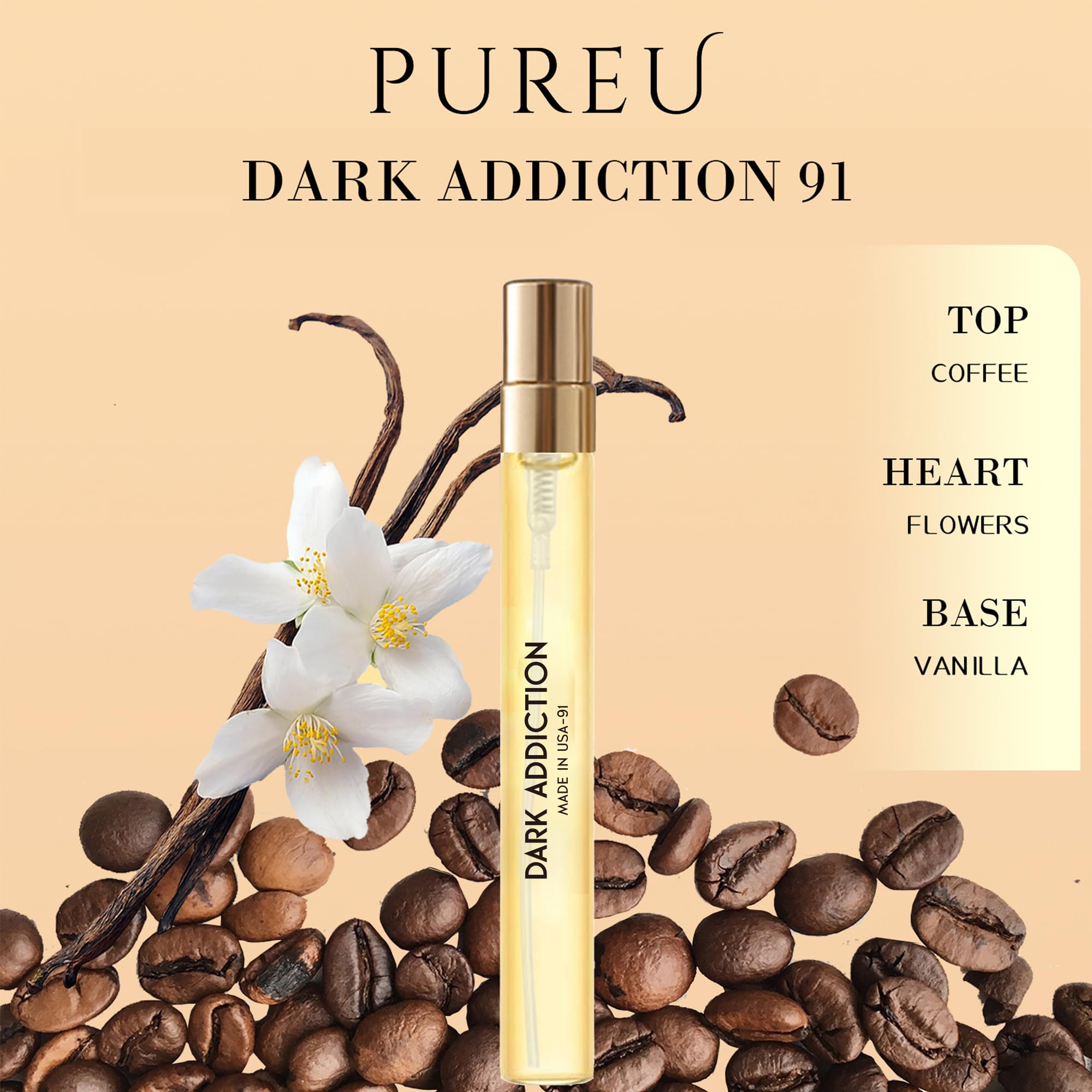 Travel-friendly PUREU pheromones perfume oil bottle displayed next to its compact keychain travel case.