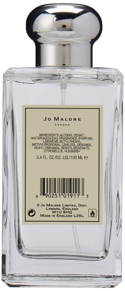 Authentic Jo Malone English Pear and Freesia 100ml perfume bottle on a clean background highlighting the silver cap