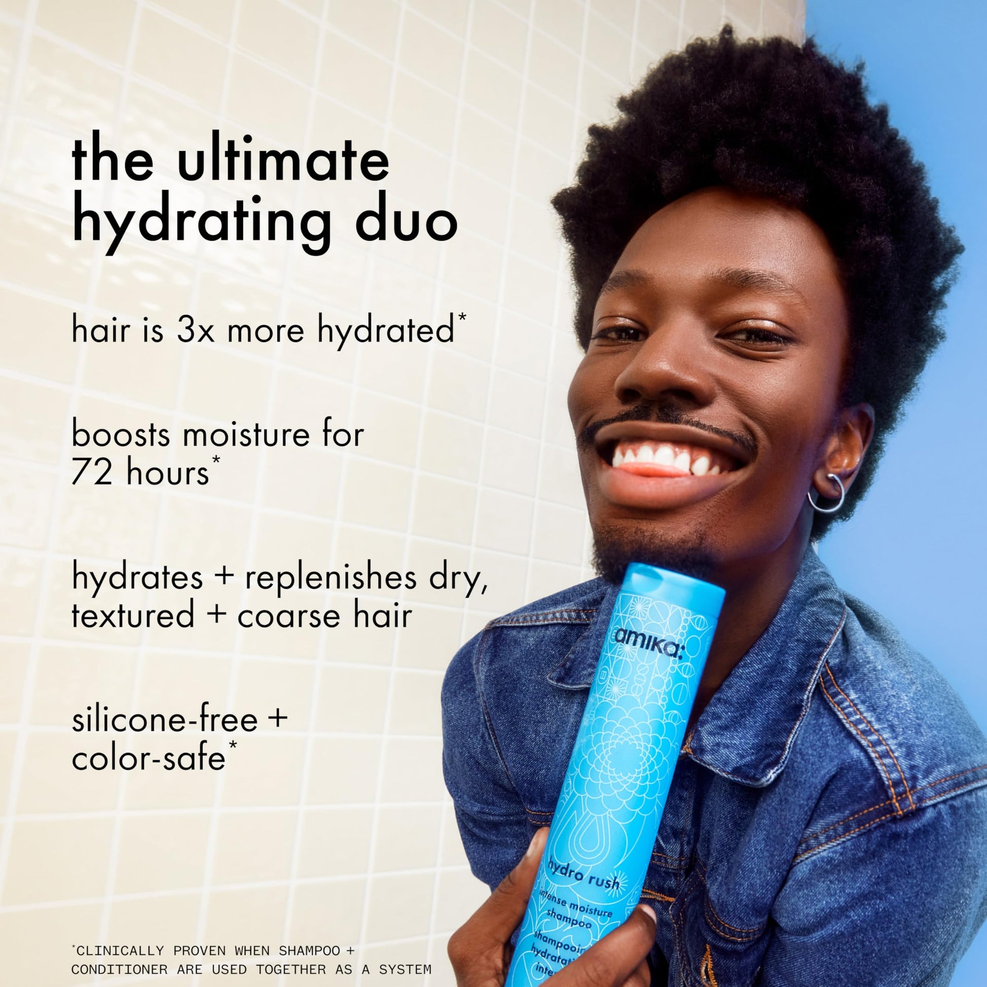 Side view of Amika Hydro Rush conditioner packaging
