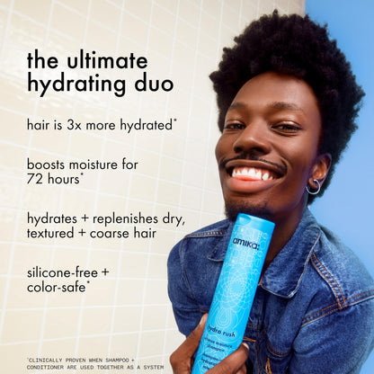 Side view of Amika Hydro Rush conditioner packaging