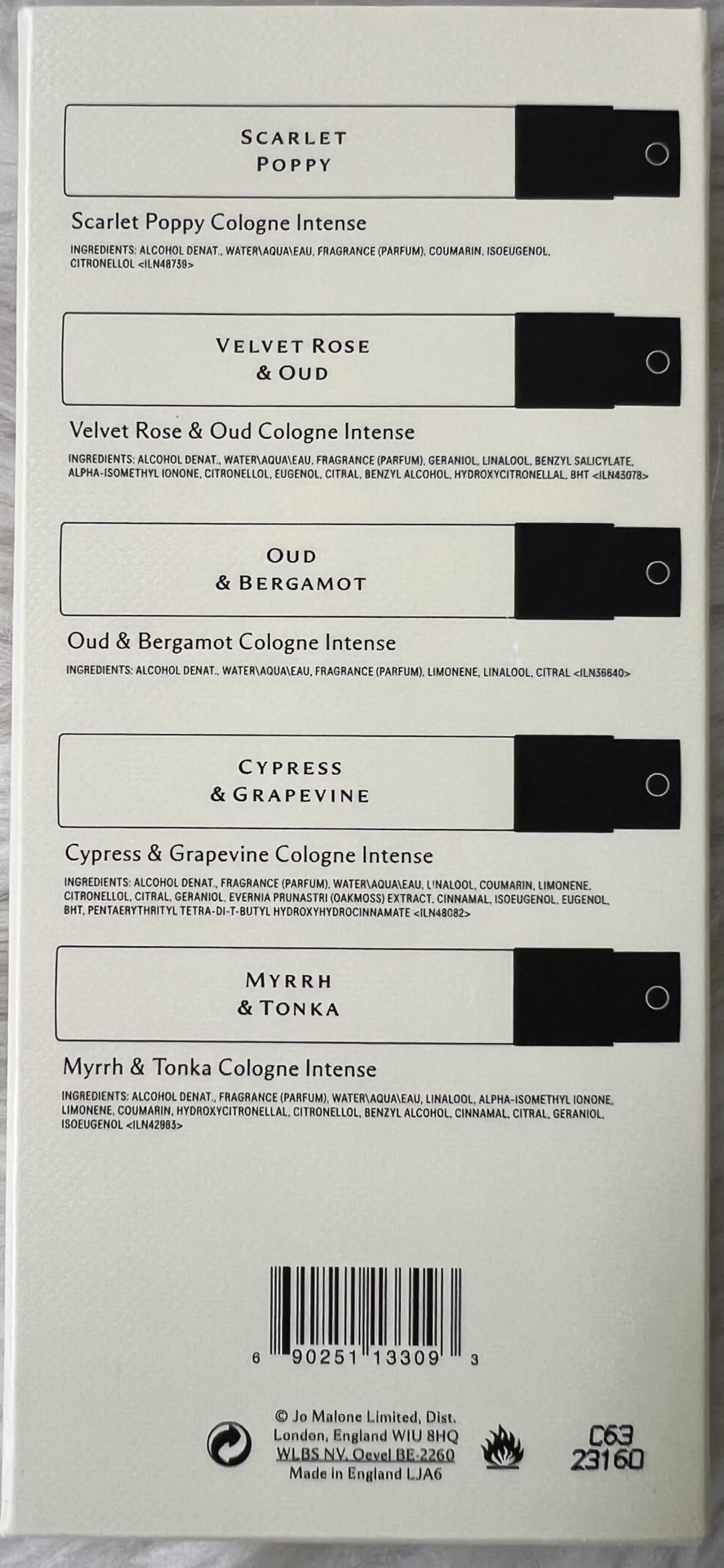 Jo Malone Intense travel-sized fragrance vials open packaging