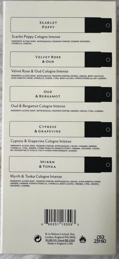 Jo Malone Intense travel-sized fragrance vials open packaging