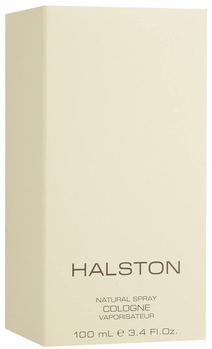 Halston by Halston 100 ml alcohol free cologne spray packaging and bottle layout.