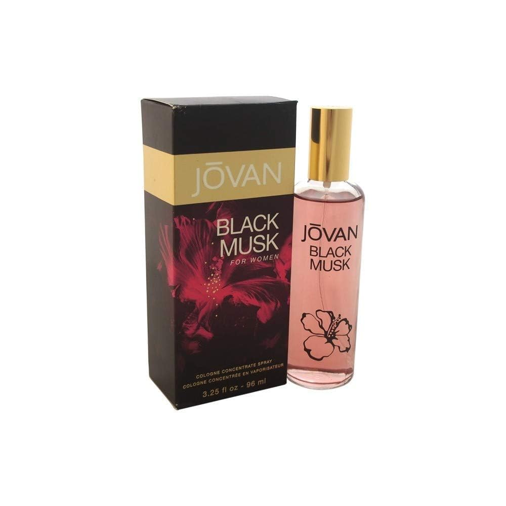 USA imported Jovan Black Musk Cologne Concentrate bottle resting on a vanity counter