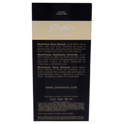 Jovan Black Musk Floral Woody Musk fragrance bottle angled view showing clear liquid