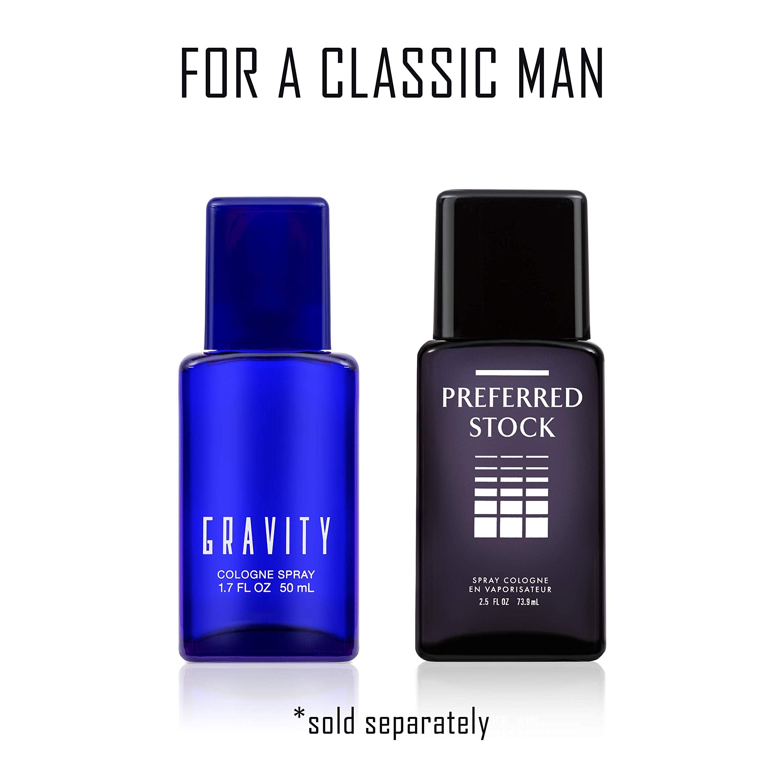 The complete retail presentation box of Coty Classics Gravity Eau de Cologne highlighting the masculine design text