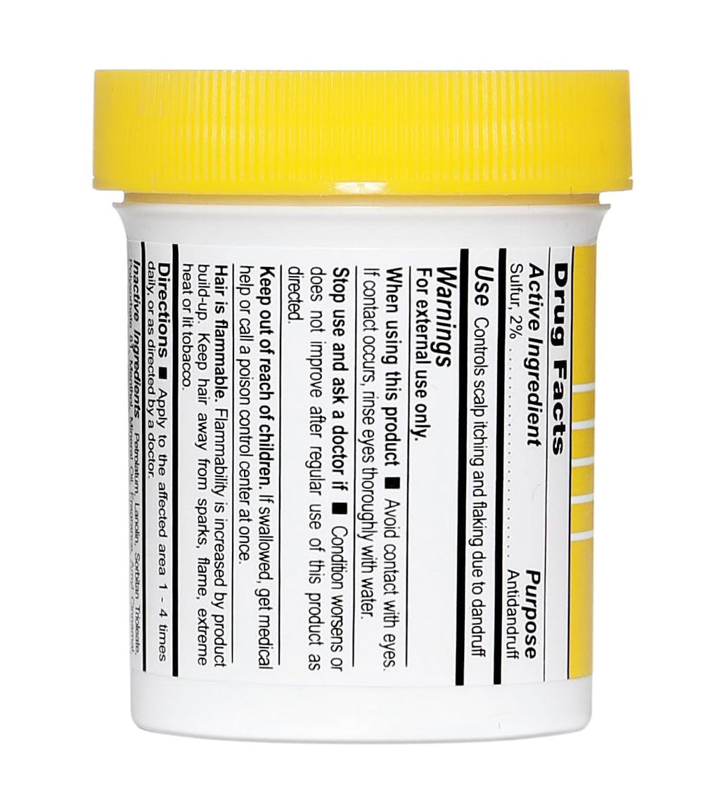 Close up of Sulfur8 medicated hair and scalp conditioner label for dandruff relief