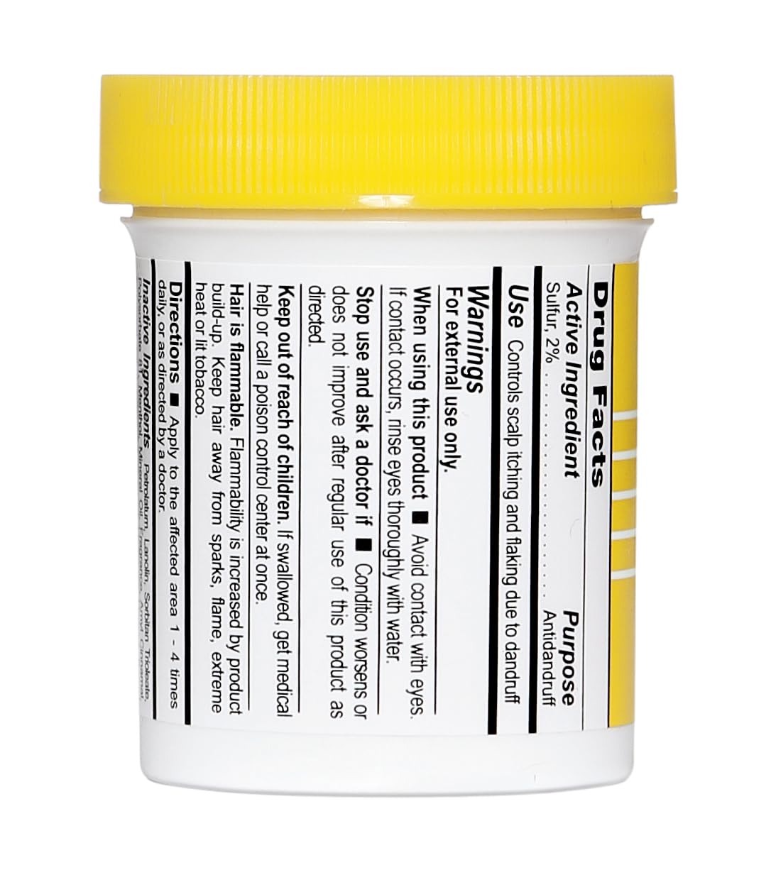 Close up of Sulfur8 medicated hair and scalp conditioner label for dandruff relief