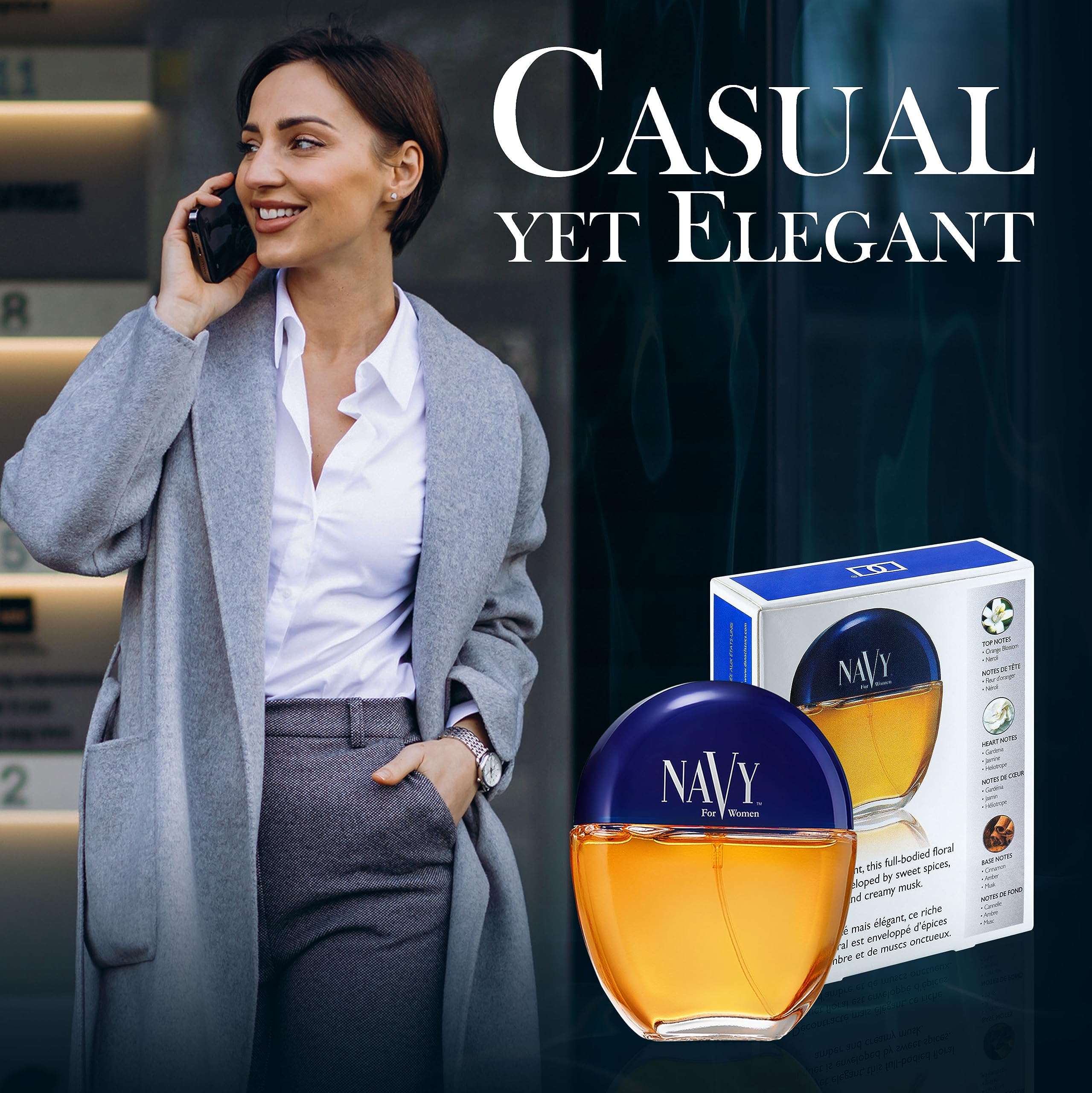 Side profile of Dana Navy Cologne for women highlighting the portable bottle design