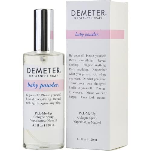 Authentic Demeter Fragrance Library Baby Powder cologne spray label closeup detailing 120ml volume