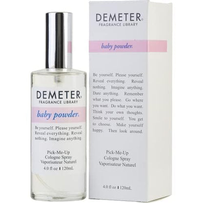 Authentic Demeter Fragrance Library Baby Powder cologne spray label closeup detailing 120ml volume