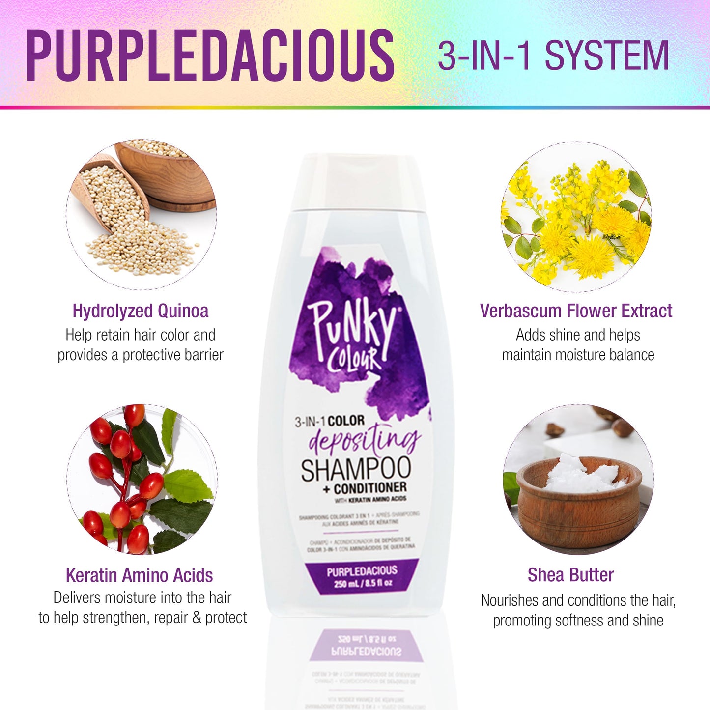 Back of Punky Colour 3-in-1 bottle with ingredients and directions