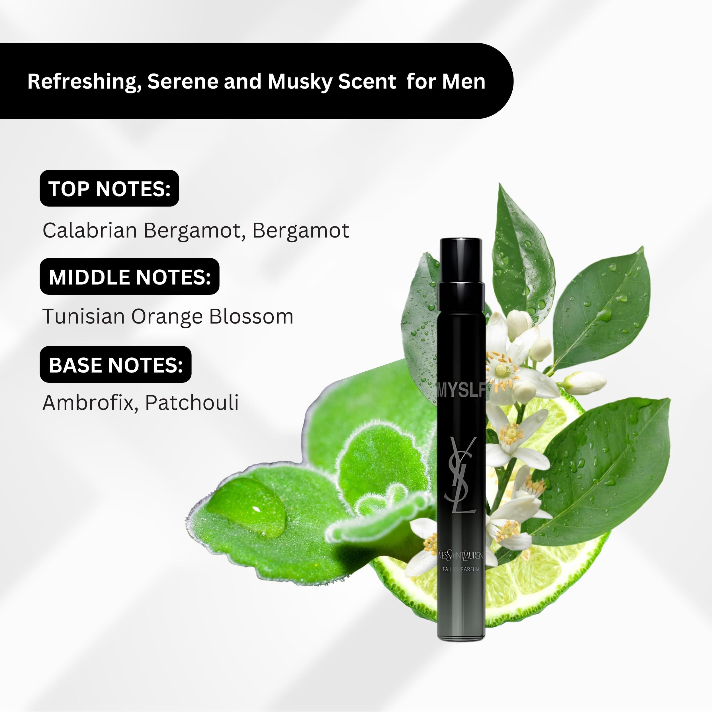 Refillable Yves Saint Laurent MYSLF travel perfume bottle unboxed on a clean presentation surface.