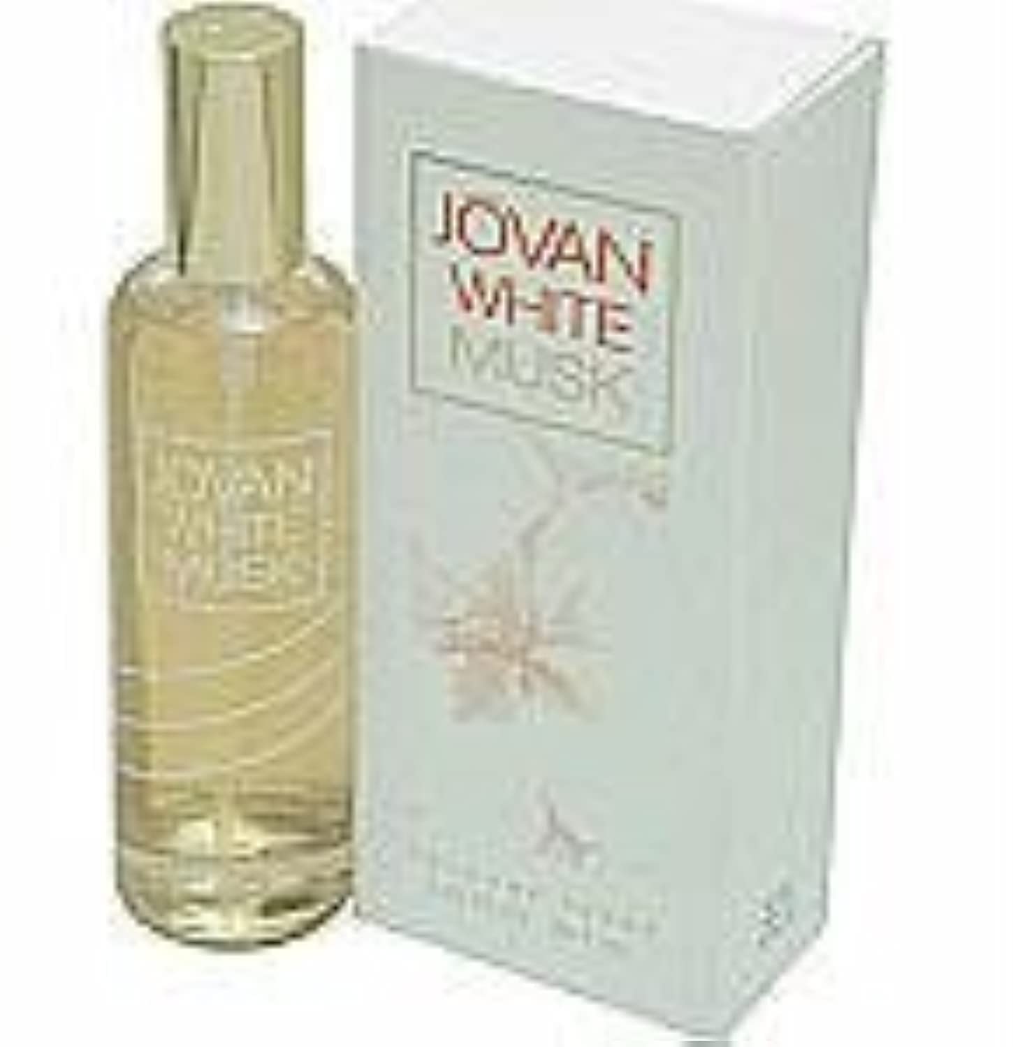 USA imported Jovan White Musk floral and amber fragrance bottle resting elegantly on a flat surface.