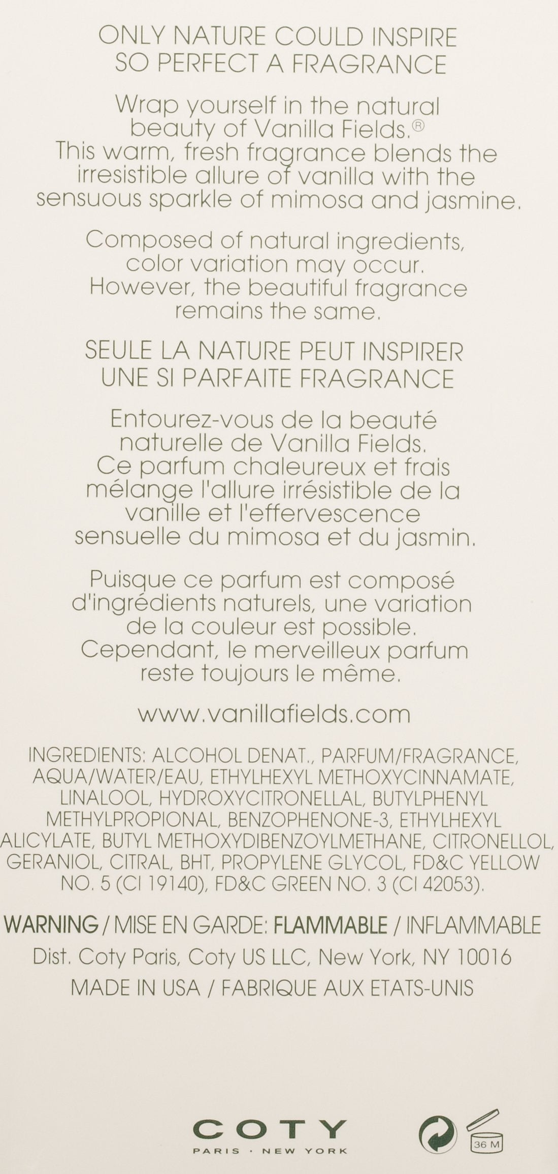 Coty Vanilla Fields for women showing the compact travel sized cologne spray bottle against a clean lifestyle background