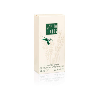 Authentic Coty Vanilla Fields fragrance spray revealing the light gold liquid color and text layout on the bottle