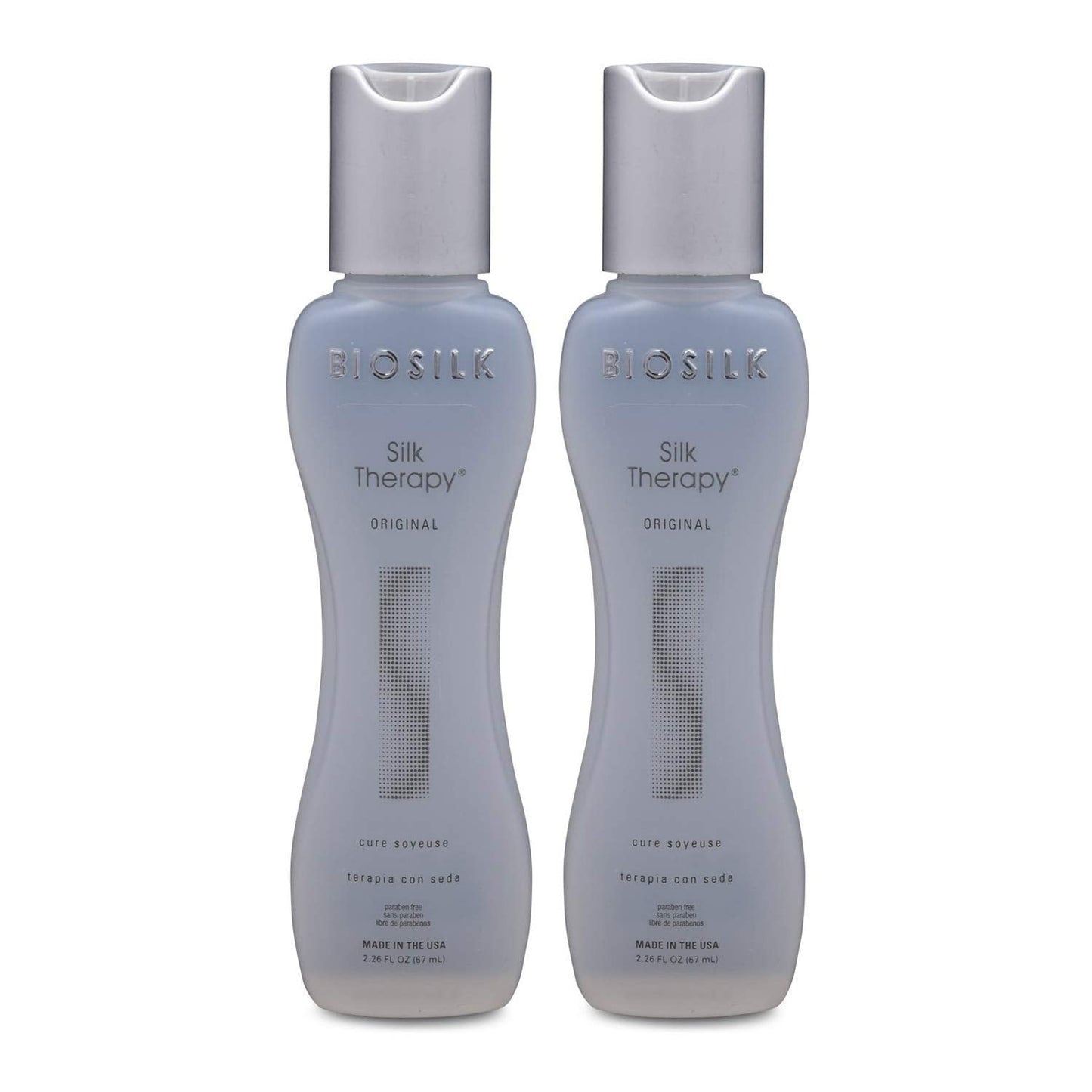 BioSilk leave in hair serum pack of two for frizz control and intense salon shine.