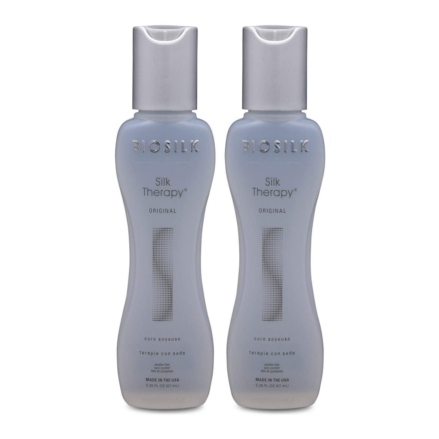 BioSilk leave in hair serum pack of two for frizz control and intense salon shine.