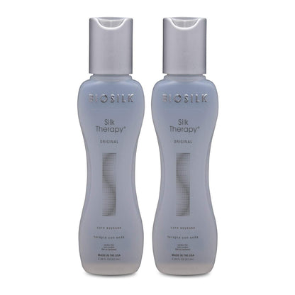 BioSilk leave in hair serum pack of two for frizz control and intense salon shine.