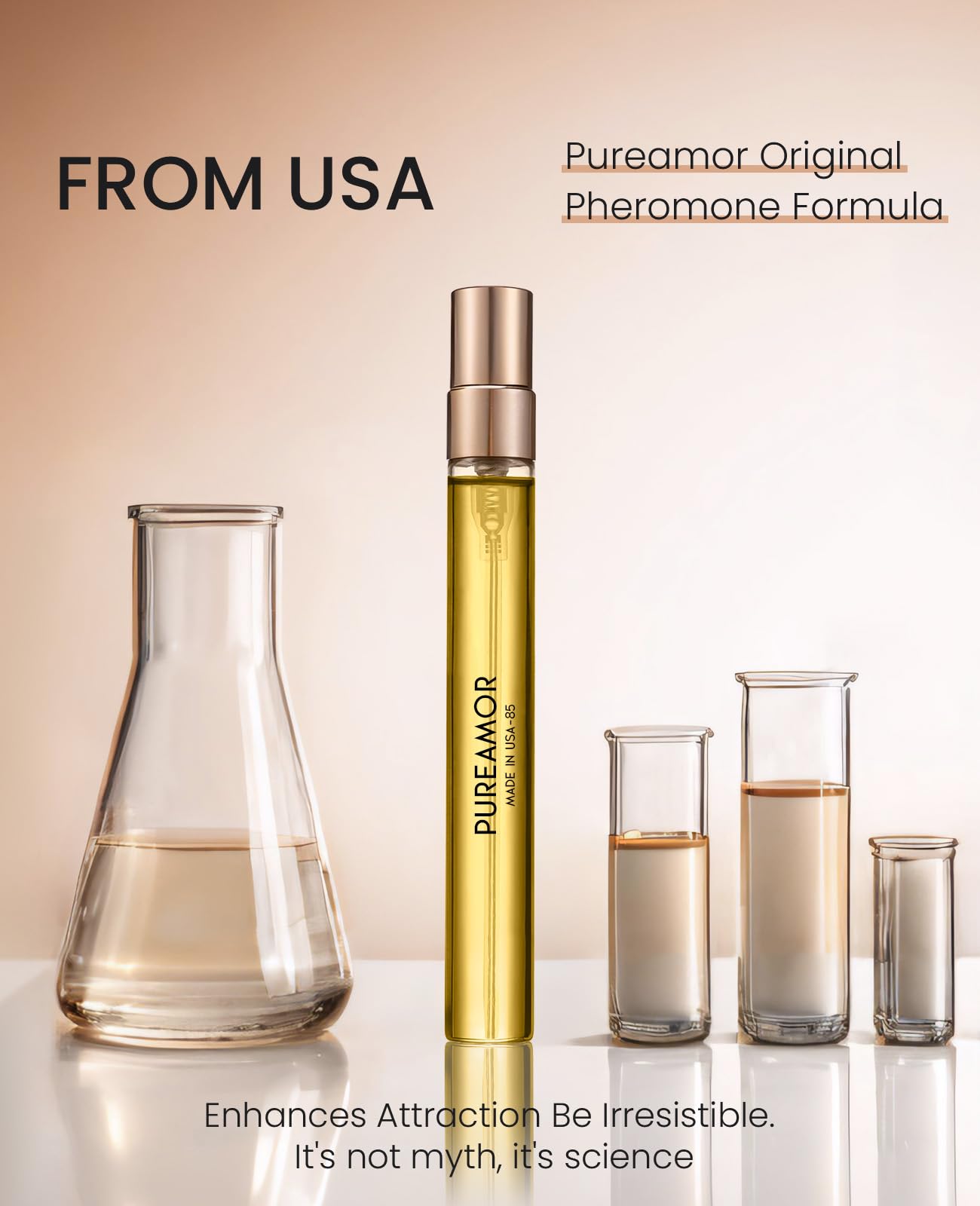 Close up of the imported USA PUREAMOR Number 54 gourmand perfume bottle packaging.