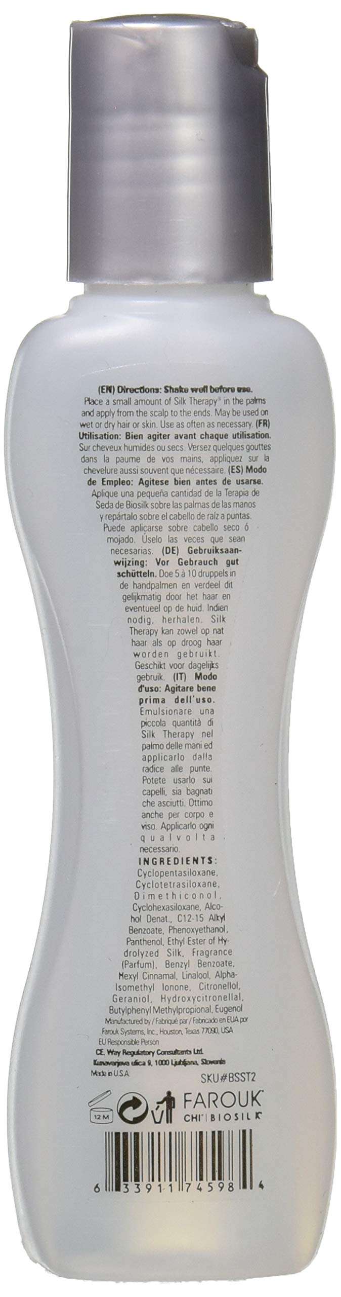 BioSilk Silk Therapy Original weightless hair serum showing packaging text and product details.