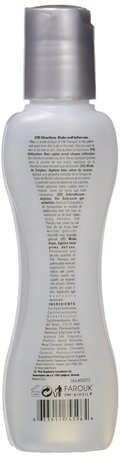 BioSilk Silk Therapy Original weightless hair serum showing packaging text and product details.