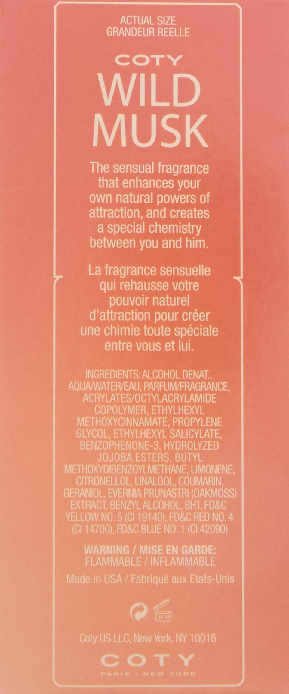 Authentic Coty Wild Musk Eau De Cologne display showing spray nozzle