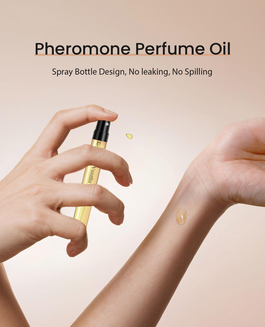Side angle of the authentic PUREAMOR vanilla cream luxury skin scent bottle.