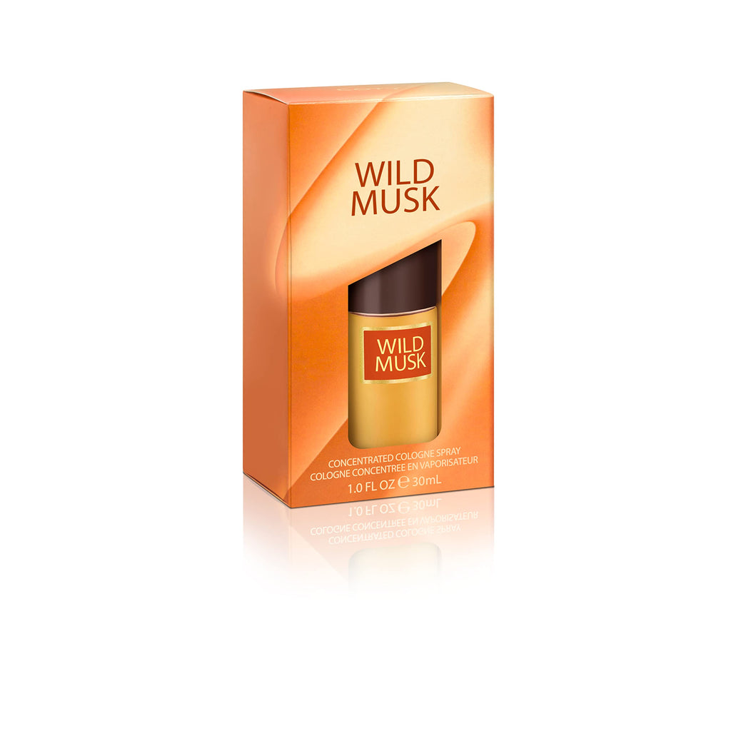 Coty Wild Musk Cologne Concentrate Spray for women displaying the compact travel sized packaging.
